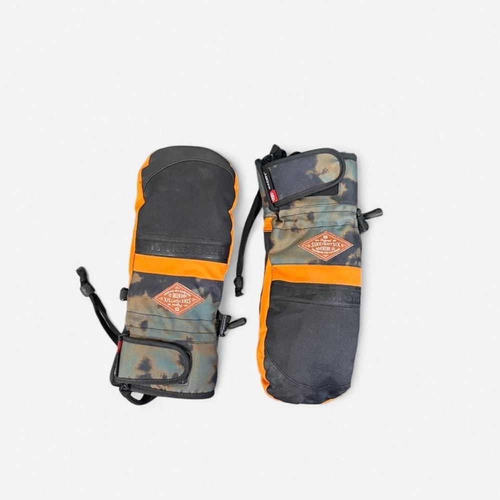 686 Six Eight Six Snowboard Mittens Camo Orange Trim Mens Size S